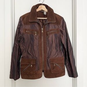 Vintage Chico's Women's Nylon Suede Parka Jacket Size 2 Brown Retro Country